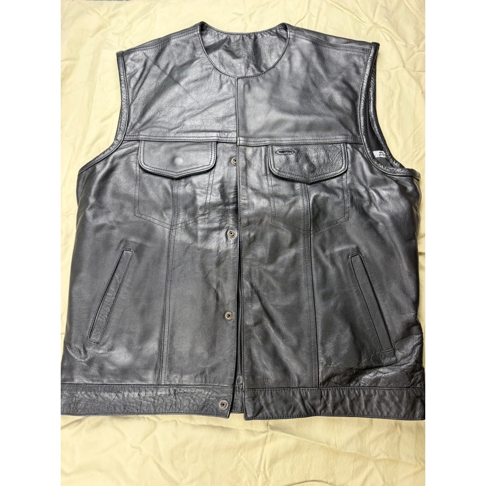 UNIK Premium Black Genuine Leather Biker Vest Concealed Carry Pockets Womens L